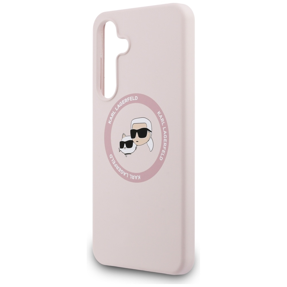 Etui Karl Lagerfeld Silicone Karl & Choupette Heads Ring MagSafe dla Samsung Galaxy S25 FE, różowe